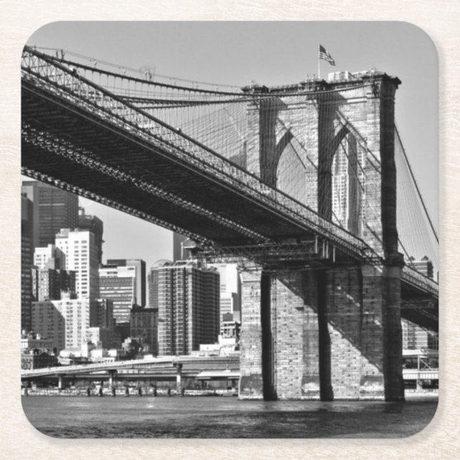 Dessous-de-verre Carré En Papier Black & White Brooklyn Bridge New York City (Devant)
