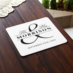 Dessous-de-verre Carré En Papier Black White M. Mme Monogram Mariage