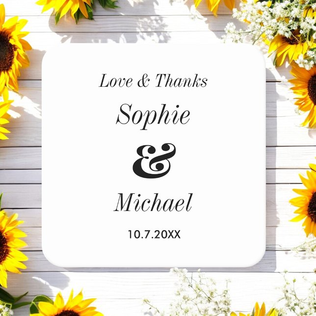 Dessous-de-verre Carré En Papier Black White Mariage mariée (Créateur téléchargé)