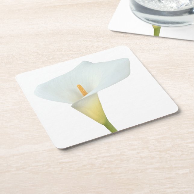Dessous-de-verre Carré En Papier Blanc Calla Lily Jardin Fleur Jardin Photo (Incliné)