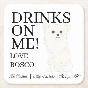 Dessous-de-verre Carré En Papier Blanc Long Haired Chihuahua Mariage