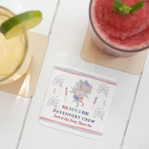 Dessous-de-verre Carré En Papier Blanc rouge et bleu   4 juillet Réunion