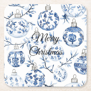 Dessous-de-verre Carré En Papier Bleu Chic Ornements de Noël Blancs