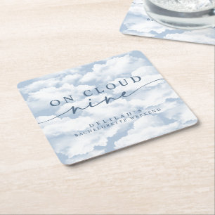 Dessous-de-verre Carré En Papier Bleu clair "Sur un petit nuage" Enterrement de vie