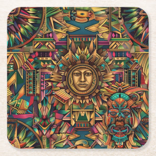 Dessous-de-verre Carré En Papier Bleu Enigmatique "Aztec Dream" Drink Coasters