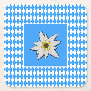 Dessous-de-verre Carré En Papier Bleu et blanc avec Edelweiss Oktoberfest 