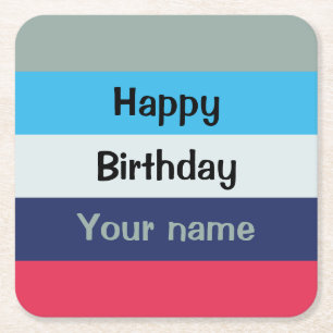 Dessous-de-verre Carré En Papier Bleu Et Bourgogne Joyeux Anniversaire