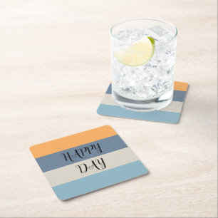 Dessous-de-verre Carré En Papier Bleu et orange rayé Joyeux Jour
