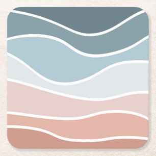 Dessous-de-verre Carré En Papier Bleu et rose style rétro vagues design