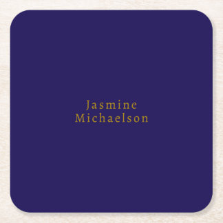 Dessous-de-verre Carré En Papier Bleu foncé et or Minimaliste mignon propre nom