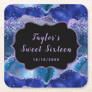 Dessous-de-verre Carré En Papier Bleu foncé et violet Sweet sixteen d'agate océaniq