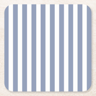 Dessous-de-verre Carré En Papier Bleu gris et blanc rayures de bonbons