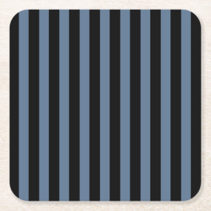Dessous-de-verre Carré En Papier Bleu gris et noir rayures