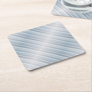Dessous-de-verre Carré En Papier Bleu gris rayé élégant
