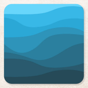 Dessous-de-verre Carré En Papier Bleu ondulé océan style rétro vagues design