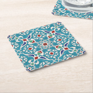 Dessous-de-verre Carré En Papier Bleu Rouge Vert Blanc Portugais Azulejo Motif