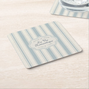Dessous-de-verre Carré En Papier Bleu vintage et rayures crème, style campagne fran