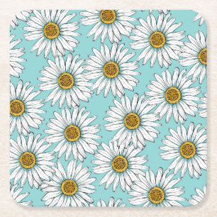 Dessous-de-verre Carré En Papier Bleu Vintage marguerite