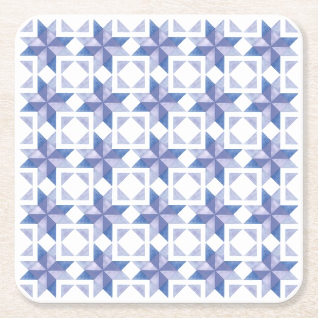 Dessous-de-verre Carré En Papier Bloc de patchwork bleu (Devant)