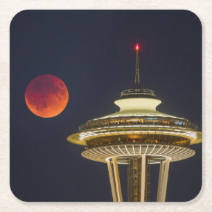 Dessous-de-verre Carré En Papier Blood Moon Aiguille de l'Espace de Seattle