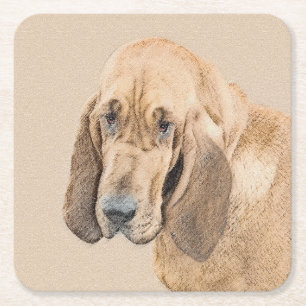 Dessous-de-verre Carré En Papier Bloodhound Peinture - Joli chien d'origine art