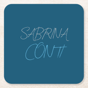 Dessous-de-verre Carré En Papier Blue Ajouter Nom Moderne Minimaliste Plain