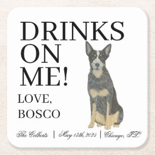 Dessous-de-verre Carré En Papier Blue Australian Cattledog Heeler Chien Mariage