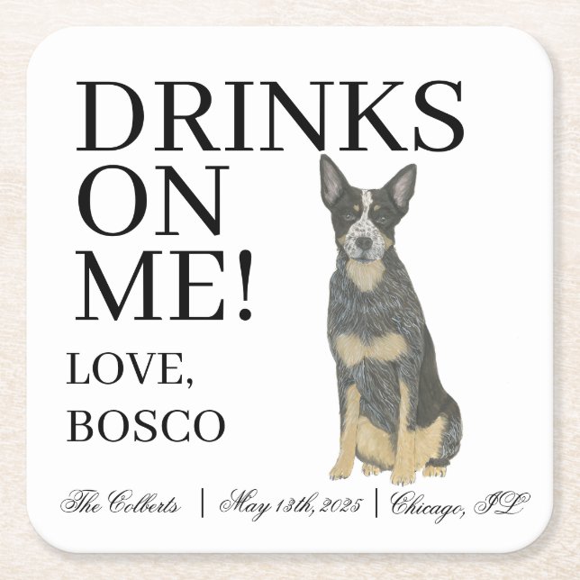 Dessous-de-verre Carré En Papier Blue Australian Cattledog Heeler Chien Mariage (Devant)