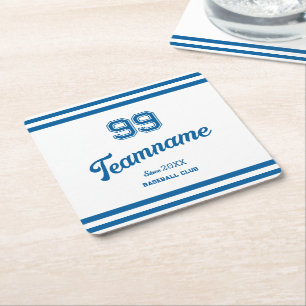 Dessous-de-verre Carré En Papier Blue Baseball Club Custom Player Numéro & TeamName