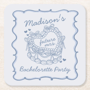 Dessous-de-verre Carré En Papier Blue Bow Retro Coquette Coquette gâteau Bacheloret