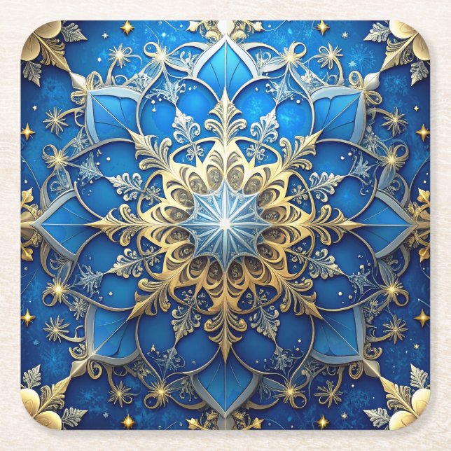 Dessous-de-verre Carré En Papier Blue Decorative Holiday Paper Coaster (Devant)