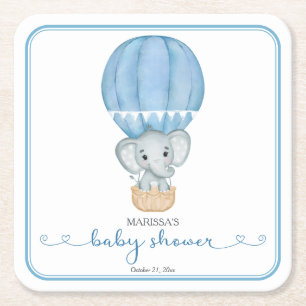 Dessous-de-verre Carré En Papier Blue Elephant Baby Boy Douche