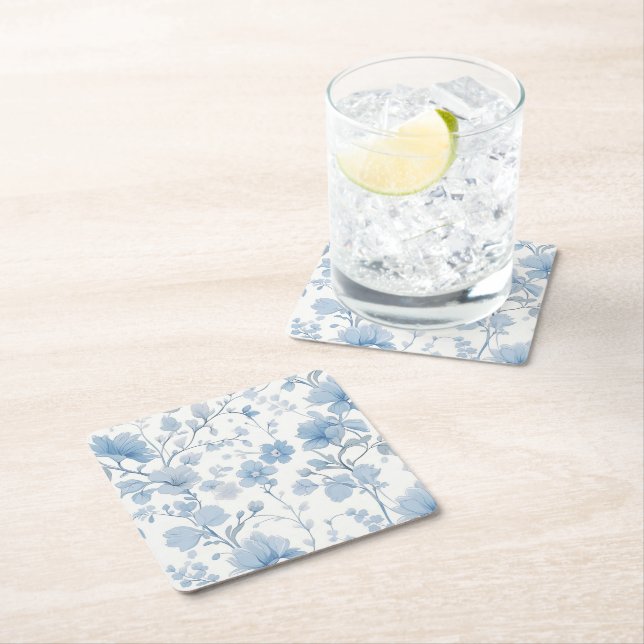 Dessous-de-verre Carré En Papier Blue Floral Elegant Whimsical Garden Party (En situation)