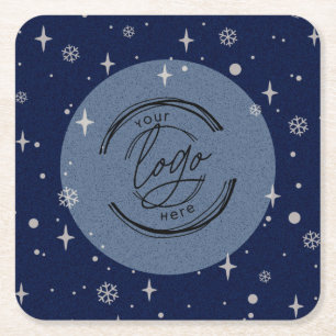 Dessous-de-verre Carré En Papier Blue Merry Christmas Business Logo Flocon de neige