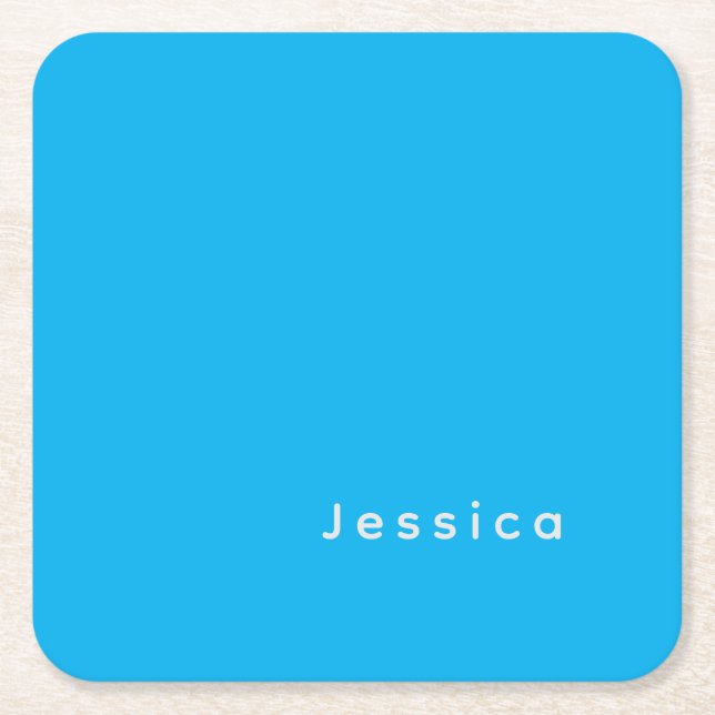 Dessous-de-verre Carré En Papier Blue Modern Elegant Plain Simple Professional Name (Devant)