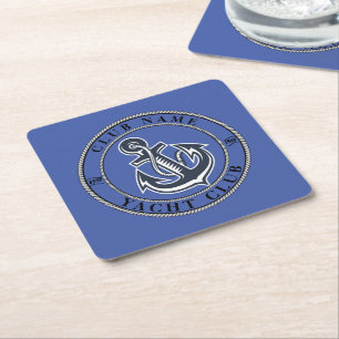 Dessous-de-verre Carré En Papier Blue Nautical Ancre yacht club bateau marina Nom