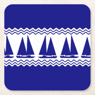 Dessous-de-verre Carré En Papier Blue Nautical Sailboat Coastal Stripes