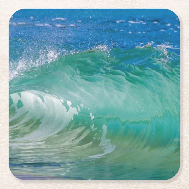 Dessous-de-verre Carré En Papier Blue Ocean Summer Beach Waves (Devant)