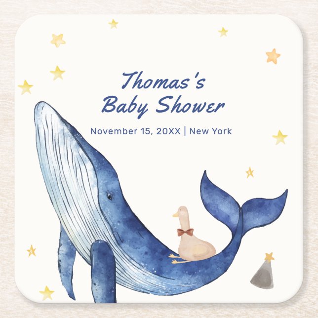 Dessous-de-verre Carré En Papier Blue Ocean Whimsical Duck Stars Baby shower balein (Devant)