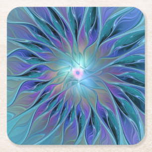 Dessous-de-verre Carré En Papier Blue Purple Flower Dream Abstrait Fractal Art