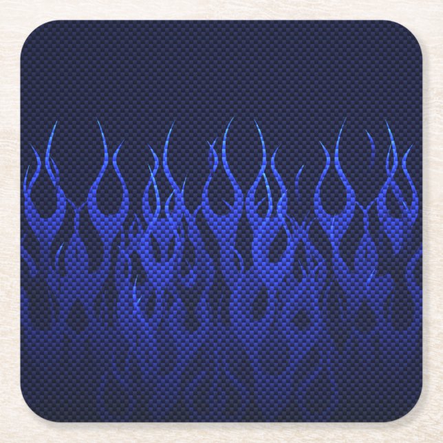 Dessous-de-verre Carré En Papier Blue Racing Flames on Carbon Fiber (Devant)