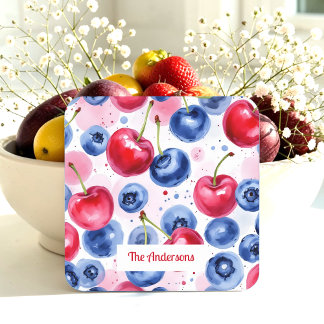 Dessous-de-verre Carré En Papier Blue Red Fruit Food Motif Berry Cherry