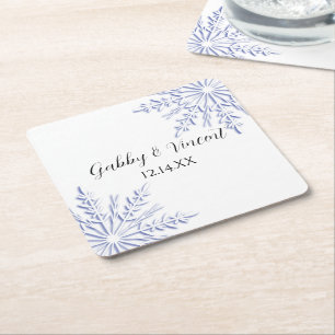 Dessous-de-verre Carré En Papier Blue Snowflakes on White Winter Wedding