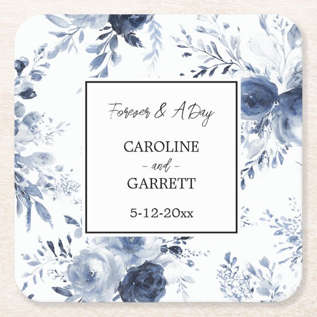 Dessous-de-verre Carré En Papier Blue White Romantic Floral Wedding (Devant)