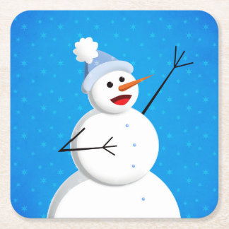 Dessous-de-verre Carré En Papier Blue Winter Happy Snowman