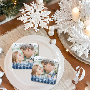 Dessous-de-verre Carré En Papier Blue Winter Wonderland Pine Noël Mariage