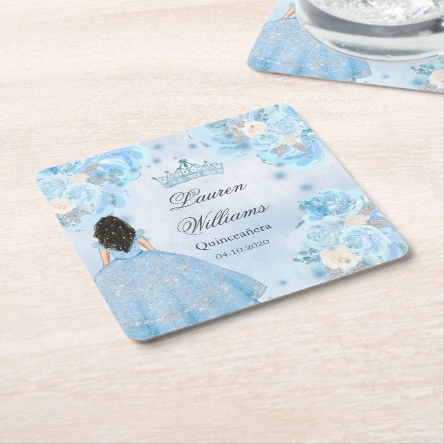 Dessous-de-verre Carré En Papier Blue Winter Wonderland Quinceanera Party (Incliné)