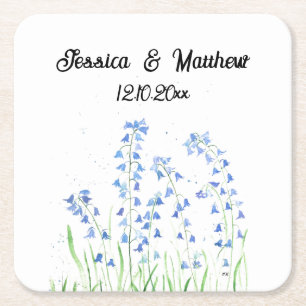 Dessous-de-verre Carré En Papier Bluebells Bleu floral Aquarelle nature Mariages