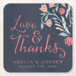 Dessous-de-verre Carré En Papier Bluish Chalkboard Floral Mariage Love and Thanks<br><div class="desc">Impressionnez vos invités avec ce joli dessous de verre de mariage élégant personnalisé avec de belles fleurs contre un arrière - plan de tableau noir bleuâtre, avec le mot "Amour & Merci" dans la police de script moderne. Il fera également de grands cadeaux de faveur pour votre fête. Consultez les...</div>