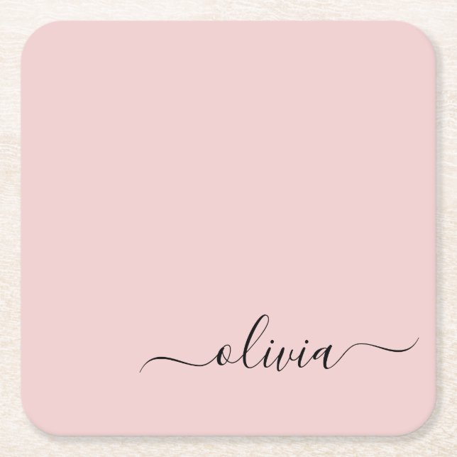 Dessous-de-verre Carré En Papier Blush Dusty rose moderne Script Girl Monogramme No (Devant)